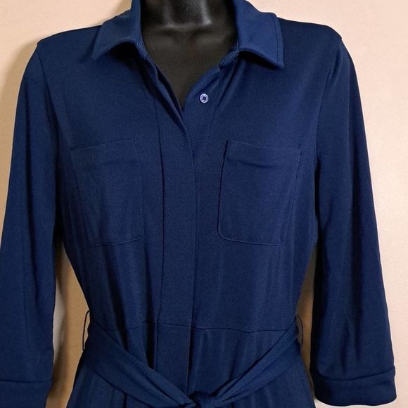 Alfani Tie Waist Shirt dress Navy Small - Picture 4 of 11
